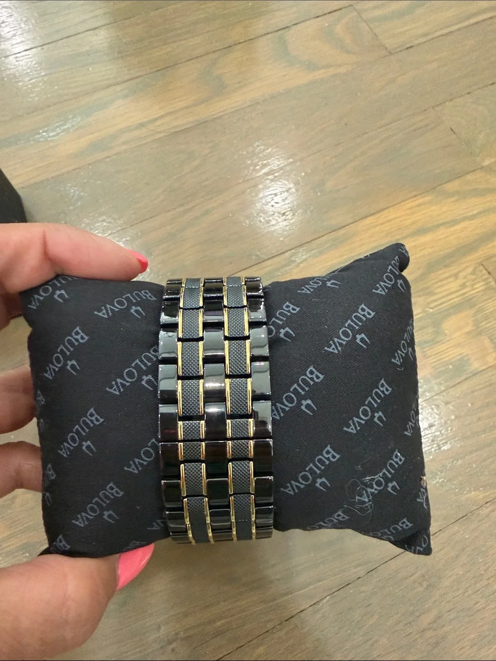 Men's Bulova Diamond Accent Two-Tone Black & Gold Rectangular Dial (98D004) NWT